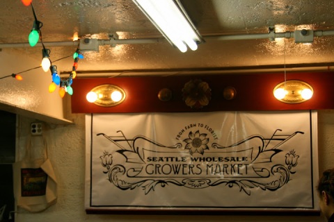 Seattle Wholesale Growers Market and twinkling lights