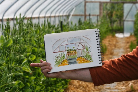 Bonnie's watercolor painting of a greenhouse