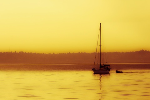 Sailboat seen from the Edmonds-Kingston ferry